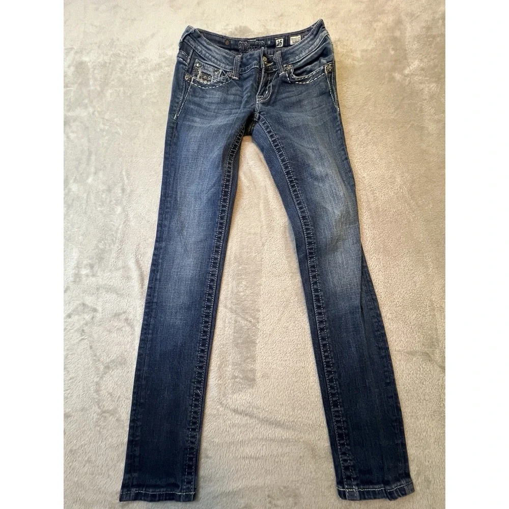 Miss Me Womens Jeans Size 25 Blue Mid Rise Stretch Rhinestone Pocket Skinny